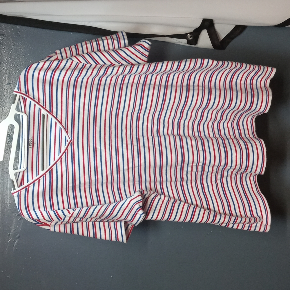 Read, white, & blue striped cotton shirt